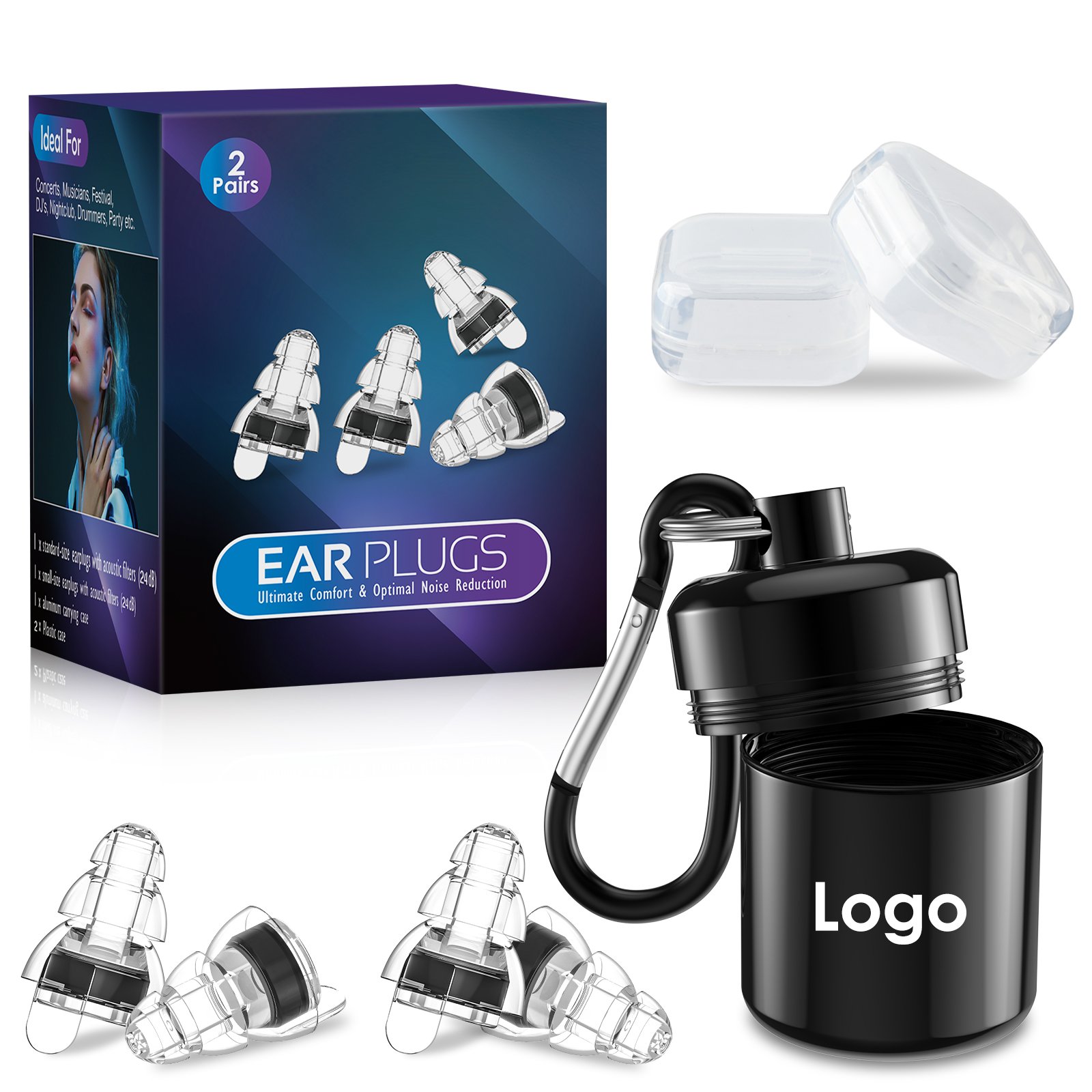 2 Pairs 24db High Fidelity Concerts Earplugs Hearing Protection Tapones Oidos Noise Reduction Silicone Ear Plugs