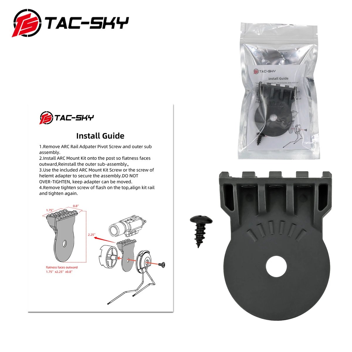 TS TAC-SKY Tactical Flashlight Mount Kit Tactical Helmet ARC Rail Adapter for Tactical Shooting
