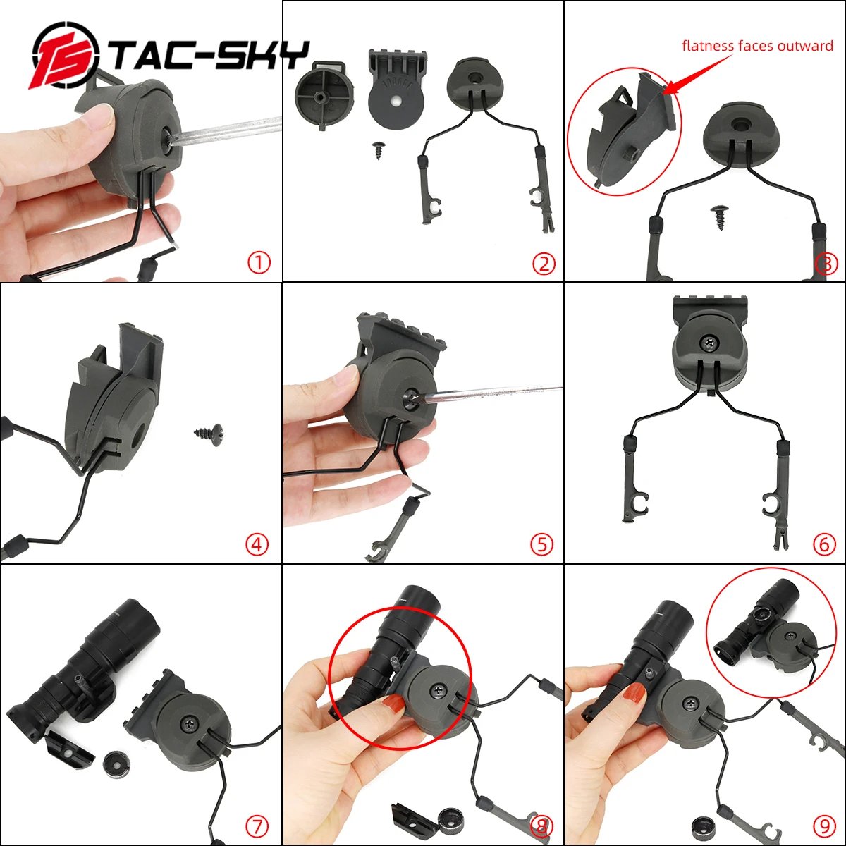 TS TAC-SKY Tactical Flashlight Mount Kit Tactical Helmet ARC Rail Adapter for Tactical Shooting