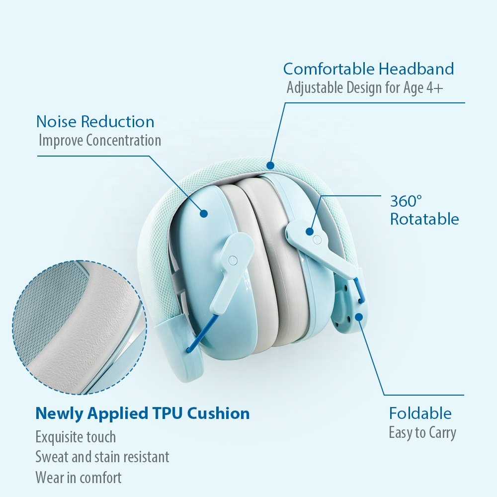 Stable ABS Safety Anti-dirt PVC Headband Mesh Cushion Anti-noise Hearing Protection Earmuffs For Kids