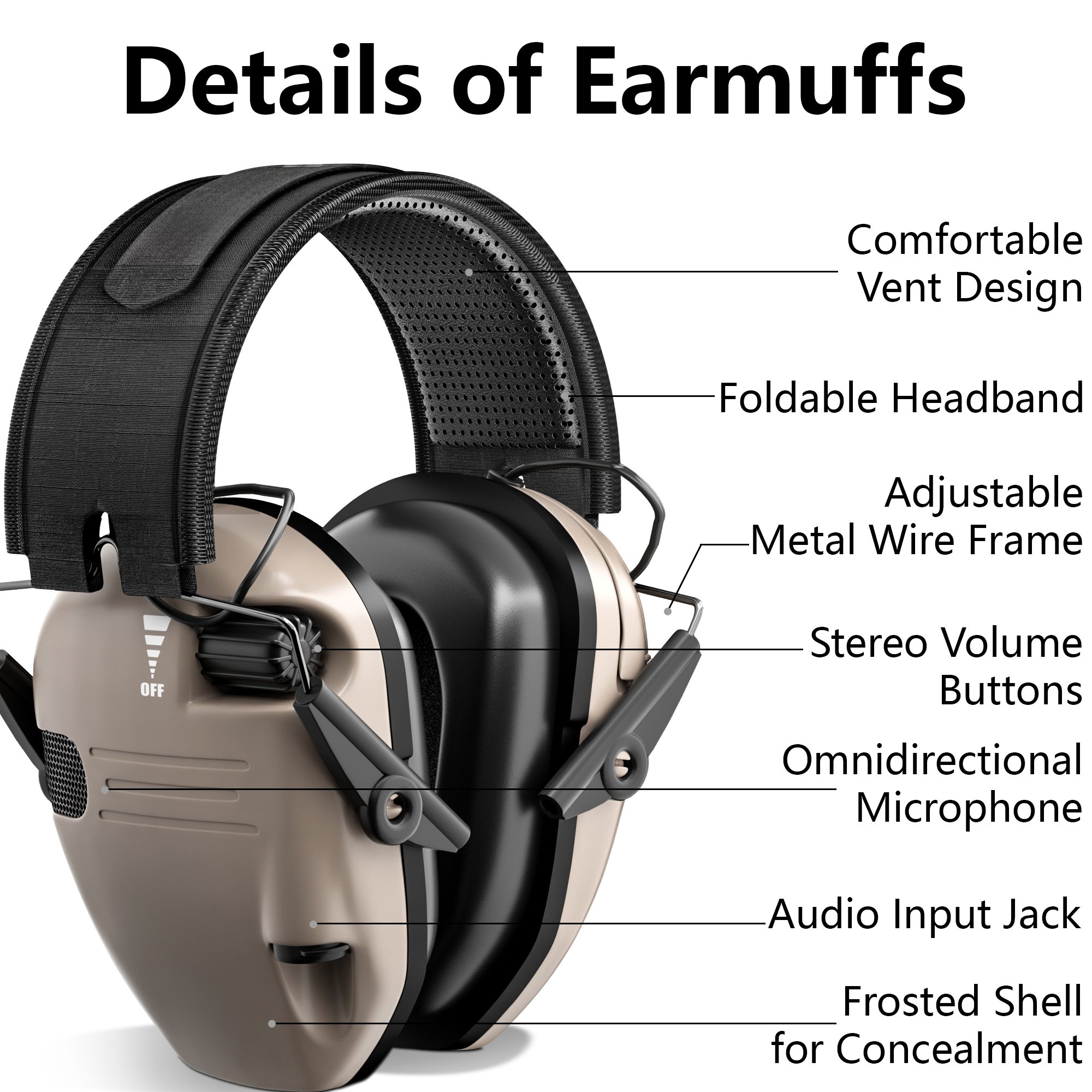 Electronic Hearing Protection Ear Defender Comfortable Shooting Electronic Earmuffs Noise Cancelling Ear Muffs
