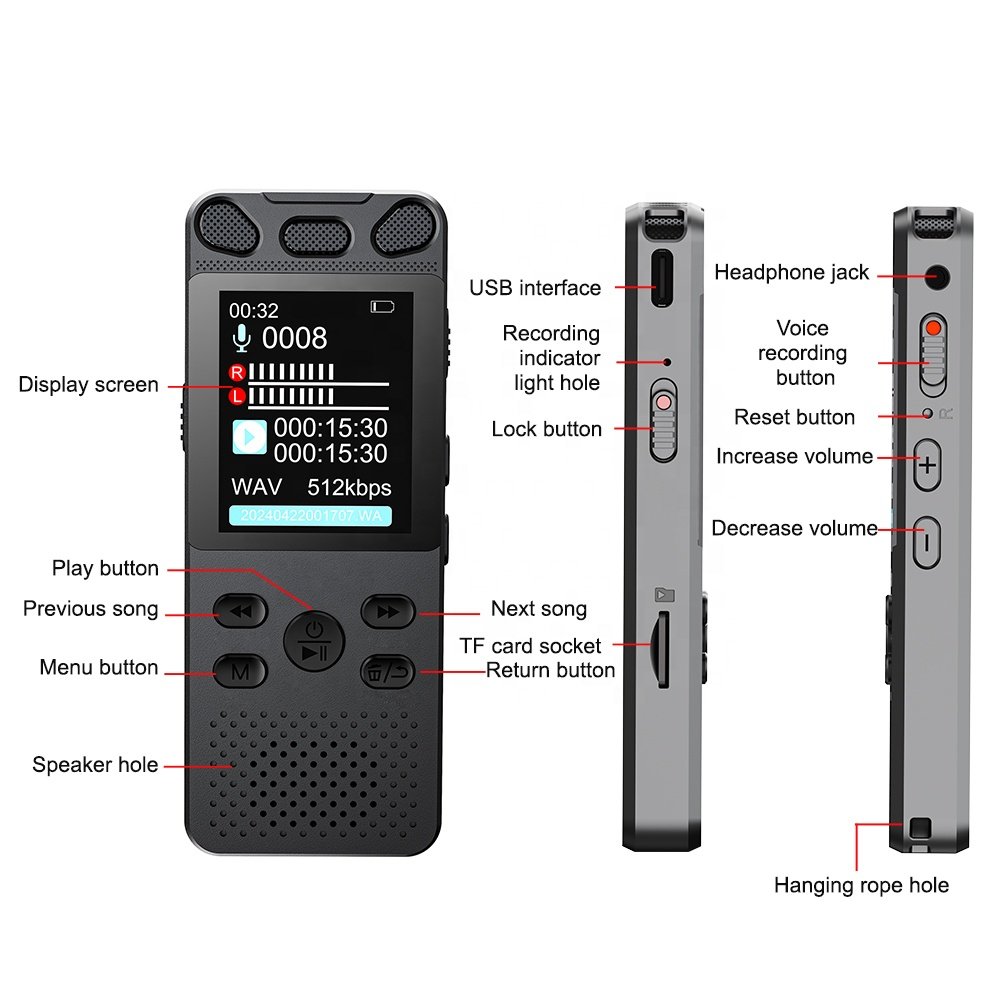 V71 Voice Recorder Type-C 1100mAh OTG Function Password Protection HiFi Noise Reduction WAV 3072kbps MP3 Player for Meeting