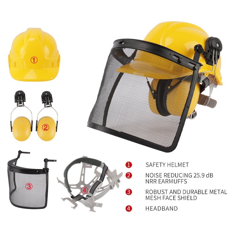 4-in-1 Industrial Chainsaw Helmet with Face Shield Hearing Protection Ear Muffs Forestry Helmet Full Brim Style Arborist Helmet