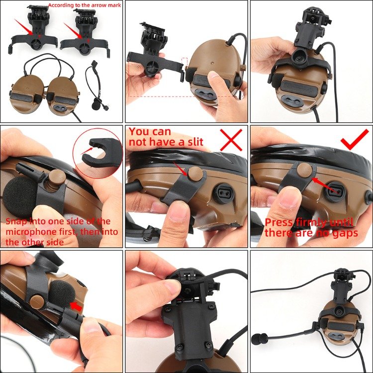 TAC-SKY New ARC Helmet Rail Adapter COMTAC III Electronic Earmuffs & U94 PTT Adapter &Replacement Headband C3 Tactical Headset