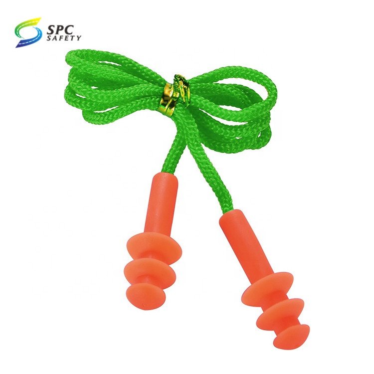 Customized Noise Cancelling Corded silicone ear plugs industrial ppe hearing protection safety earplugs with fabric string