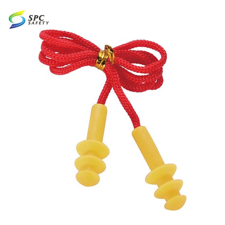 Customized Noise Cancelling Corded silicone ear plugs industrial ppe hearing protection safety earplugs with fabric string