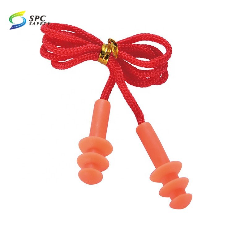 Customized Noise Cancelling Corded silicone ear plugs industrial ppe hearing protection safety earplugs with fabric string