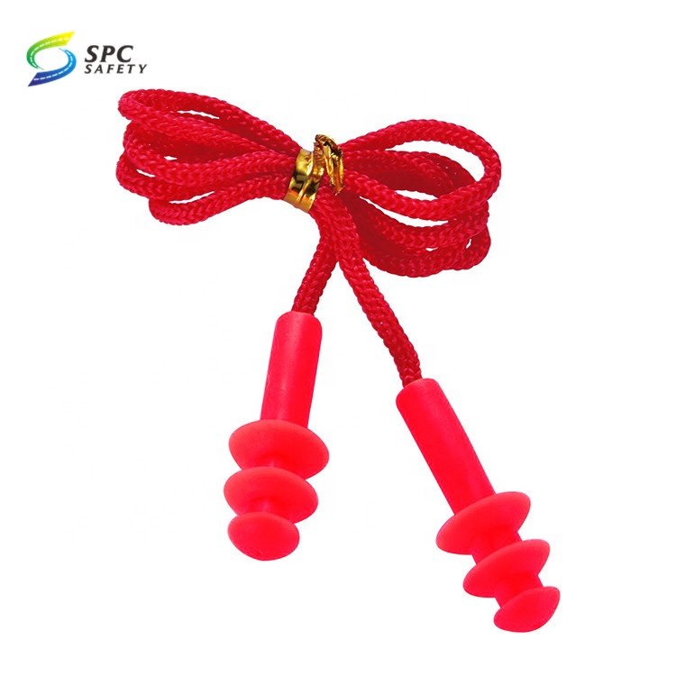 Customized Noise Cancelling Corded silicone ear plugs industrial ppe hearing protection safety earplugs with fabric string