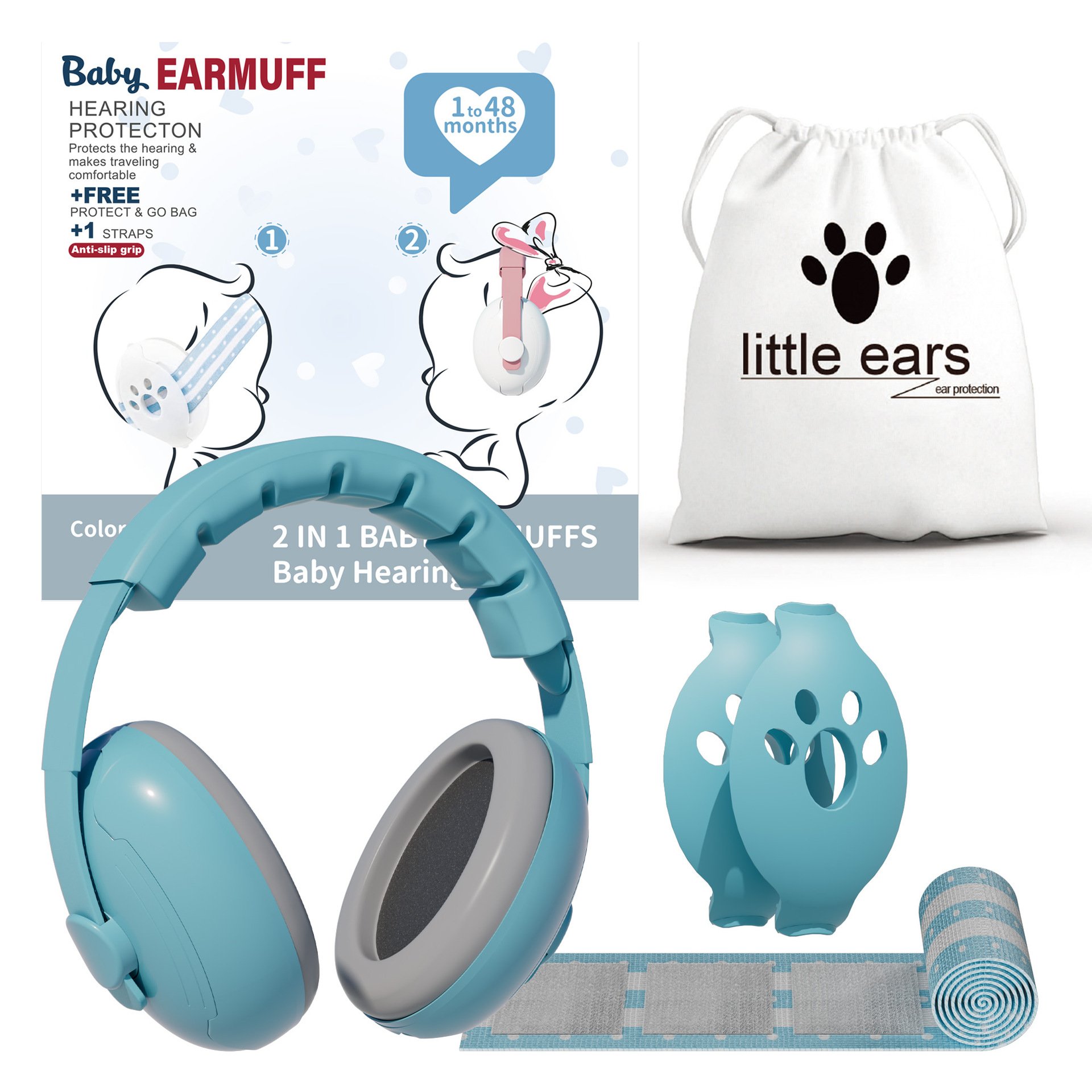 EM1009SK 2-in-1 Baby Earmuffs Infant Sleeping Ear Defender Kids Hearing Protection Noise Reduction Headphone Made of PU ABS