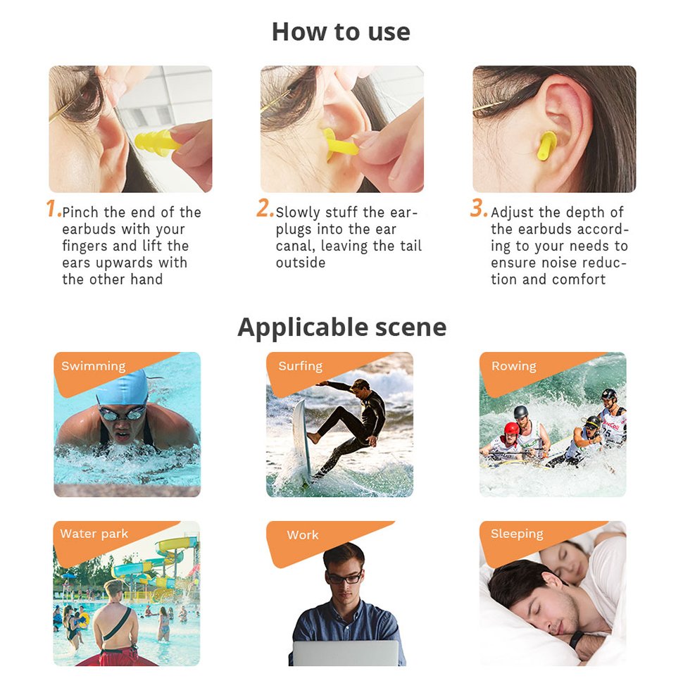 Premium Reusable Hearing Protection Swimming Silicone EarPlugs