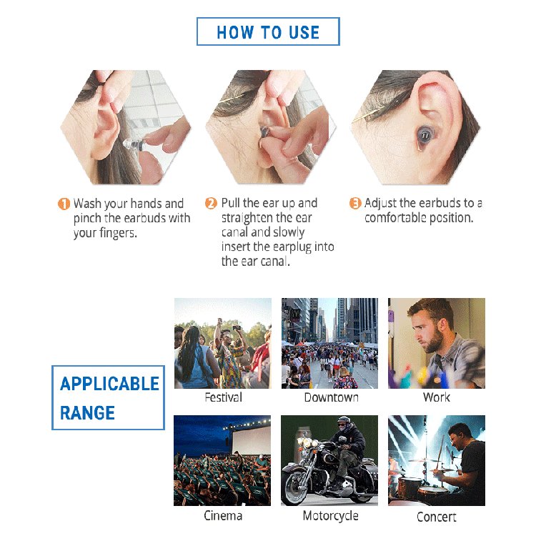 Reusable Filter Earplugs Soft Hearing Protection Ear Plugs for Sleep, Music, Festivals, Parties, Work, Study, Loud Events