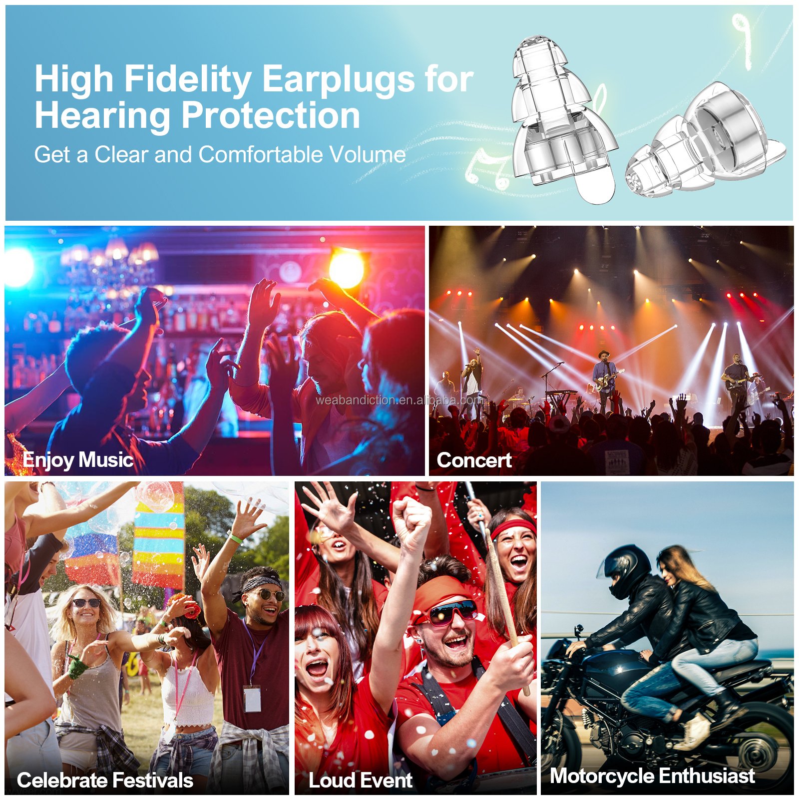 Luxury High Fidelity 24db 2 Pairs motorcycle soft sound insulation silicon wireless ear plugs for noise reduction earplugs