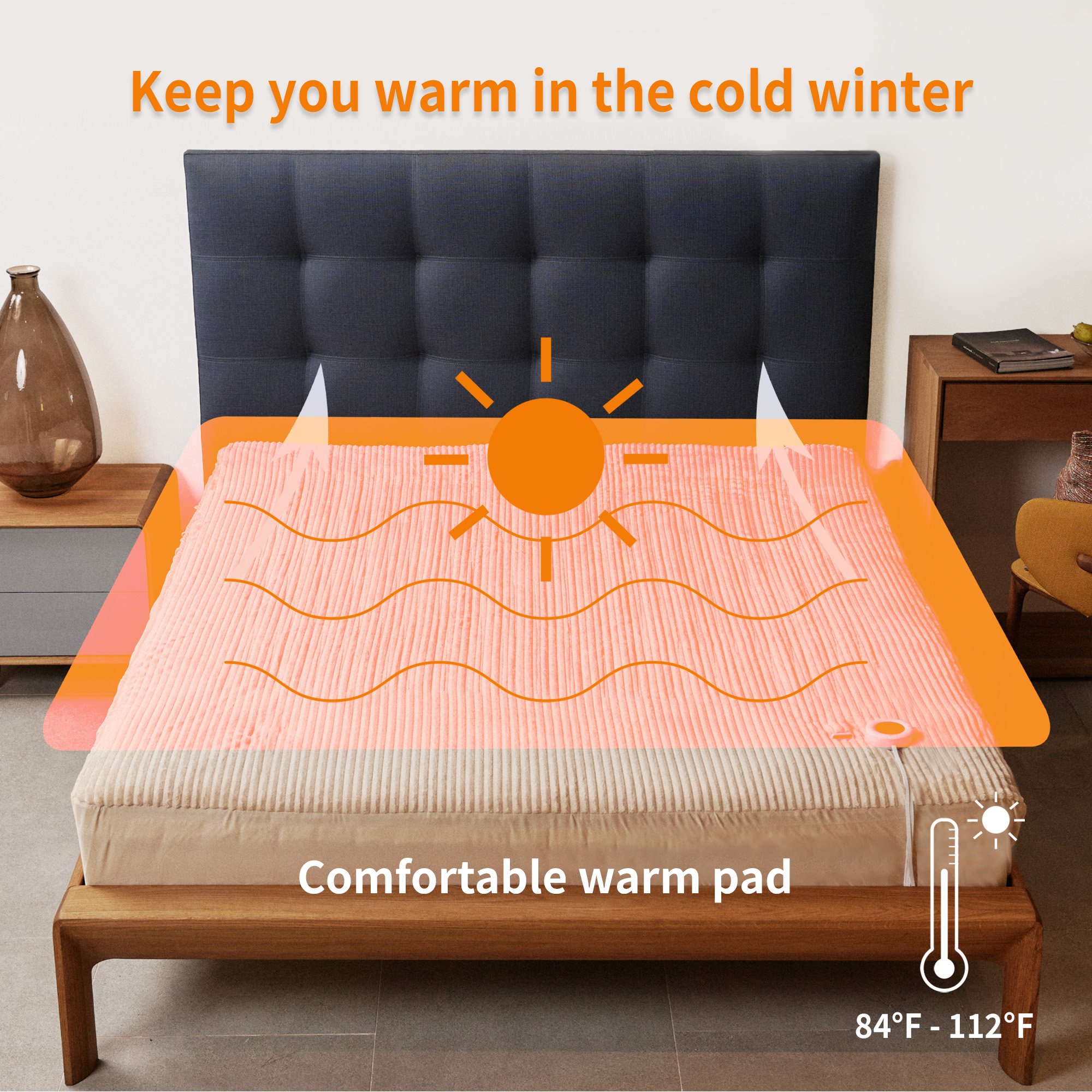 Heated Mattress Pad Twin Size -Electric Mattress Pad 38x75+15 inches 6 Heat Settings Adjustable 1-10 Hour Auto-Off ETL Certified