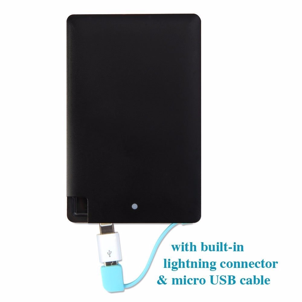 New style Unique 5000mAh Ultra Thin Slim Credit Card Mini Powerbanks Power Bank With Built In Usb Cable