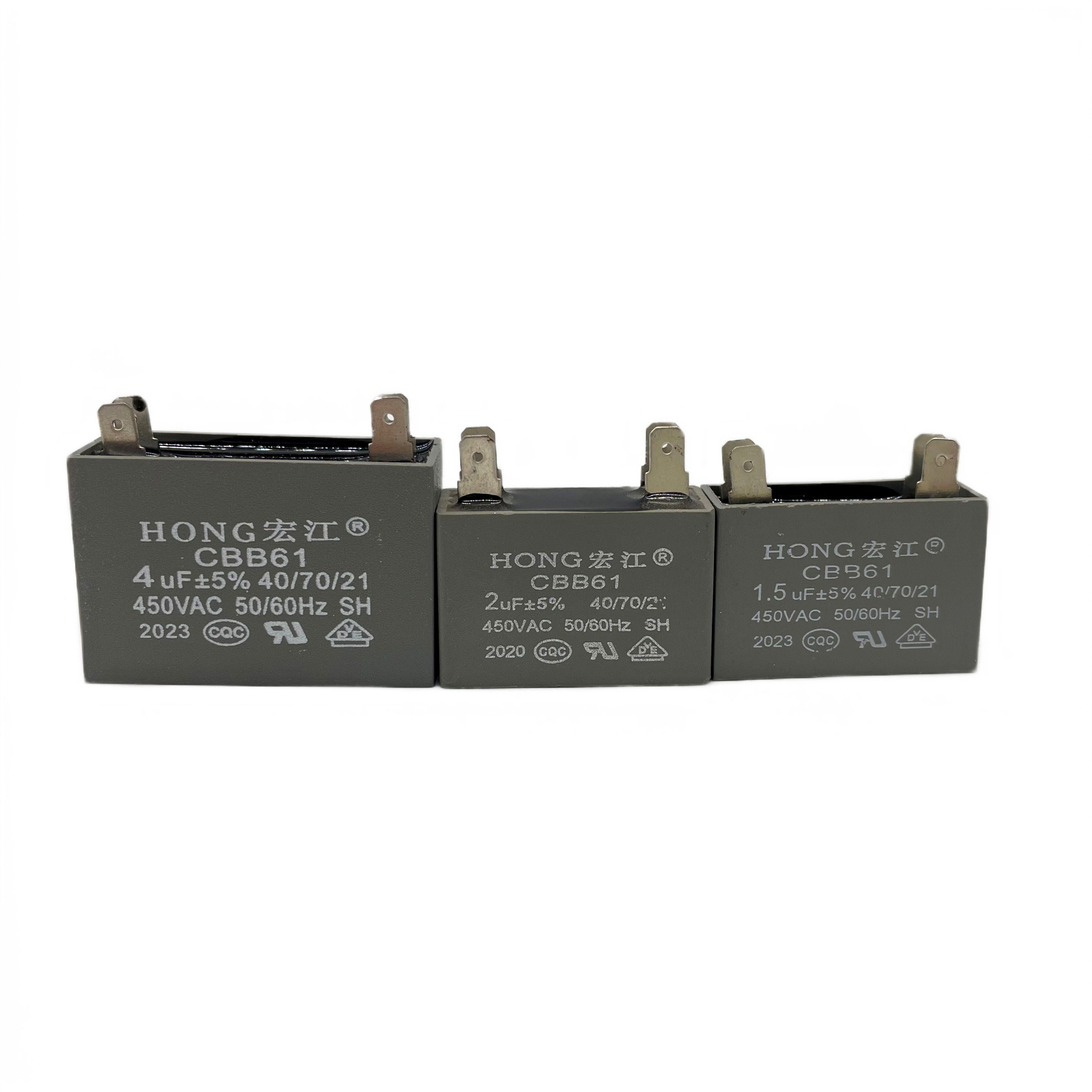 1.5uf 2uf 2.5uf 3uf 4uf 5uf 450v capacitor cbb61 for fan run starting capacitors