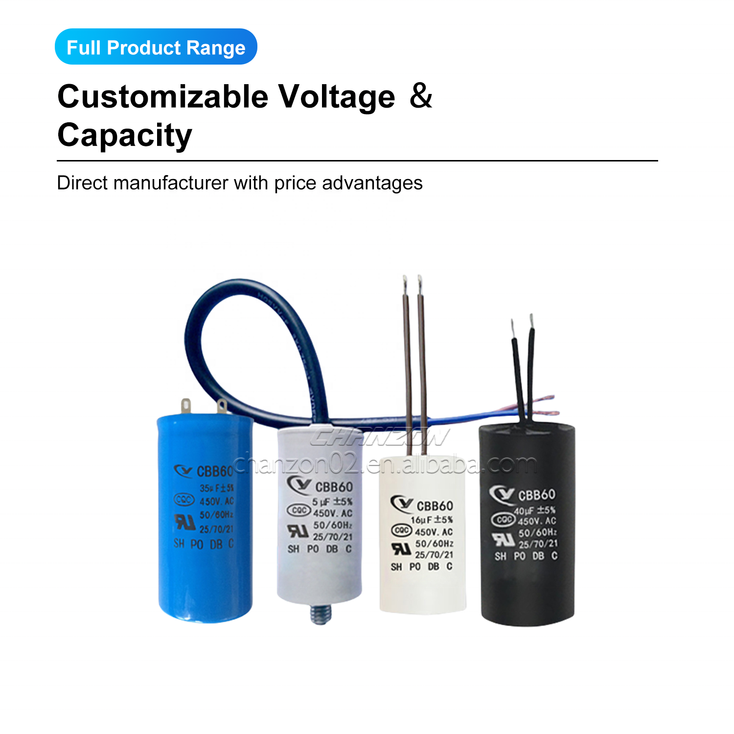 CBB60 250VAC 300VAC 450VAC 500VAC SH AC Motor Run Starting Film Capacitors For Washing Machine Water Pump Fan 50/60HZ 25 70 21