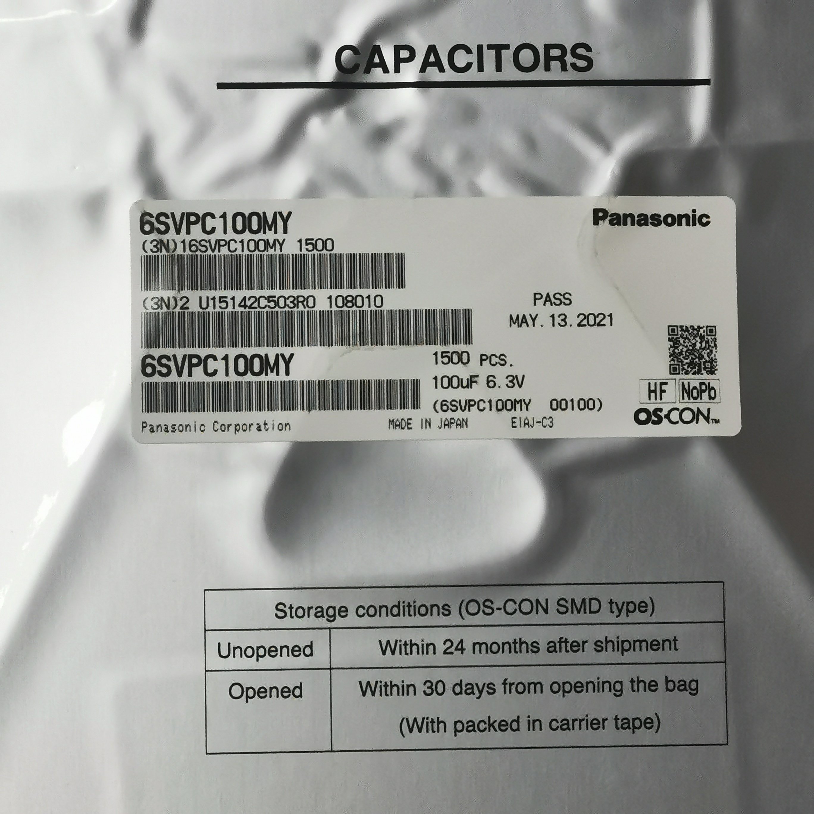 6SVPC100MY Aluminum Polymer Capacitors 100uf 20% 6.3V SMD OS-CON, SVPC 6SVPC100MY