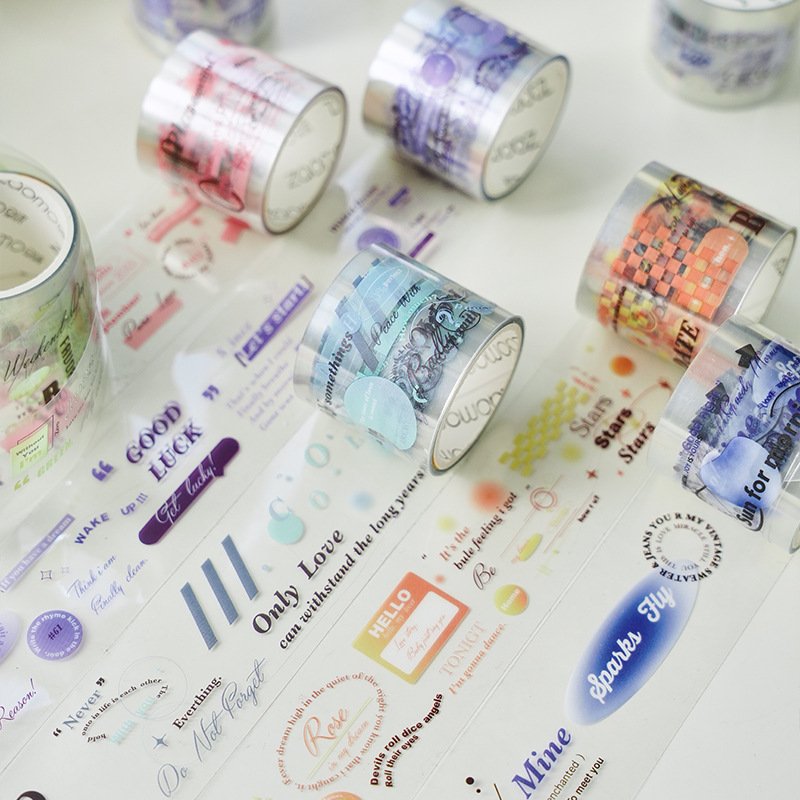 Wholesale PET Masking Tape Galaxy Painting Series 6 styles English Text Decoration Stickers Clear Tape