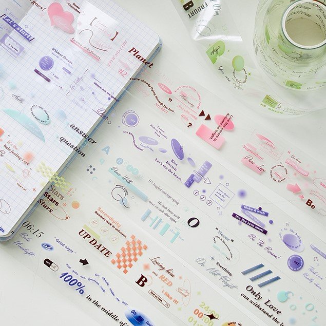 Wholesale PET Masking Tape Galaxy Painting Series 6 styles English Text Decoration Stickers Clear Tape