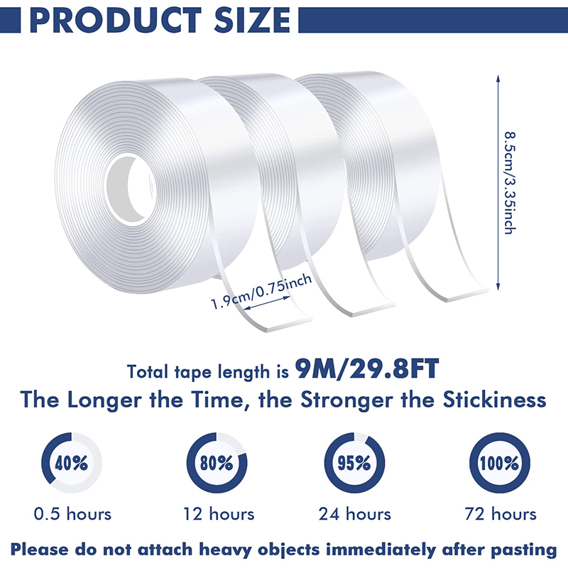 Double Sided Tape Heavy Duty Nano Acrylic Material Washed and Reusable Self Adhesive Environmental Protection Transparent Tape