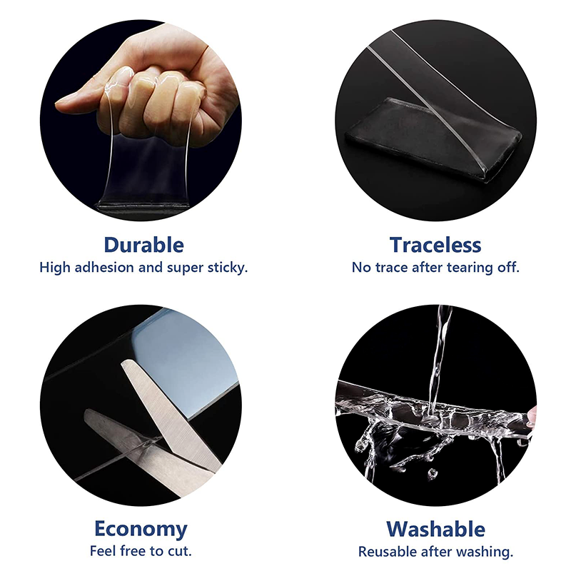 Double Sided Tape Heavy Duty Nano Acrylic Material Washed and Reusable Self Adhesive Environmental Protection Transparent Tape