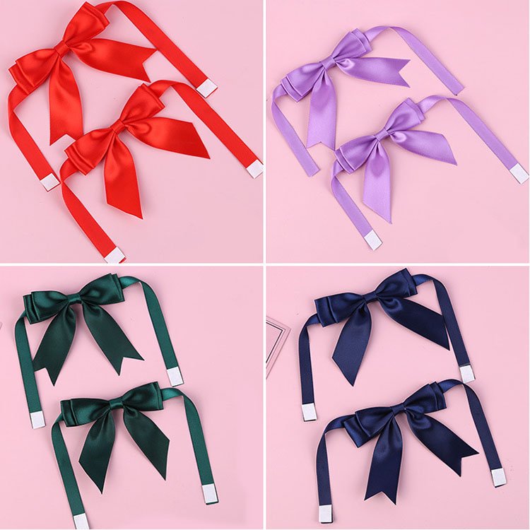 Changyuan company customized self adhesive bow gift wrapping pre-tied satin ribbon bow with band