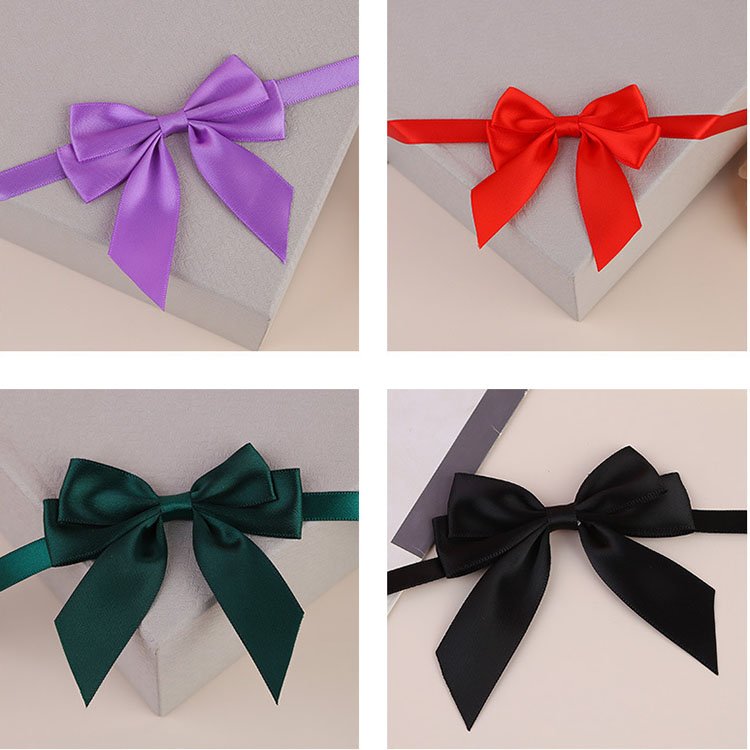 Changyuan company customized self adhesive bow gift wrapping pre-tied satin ribbon bow with band