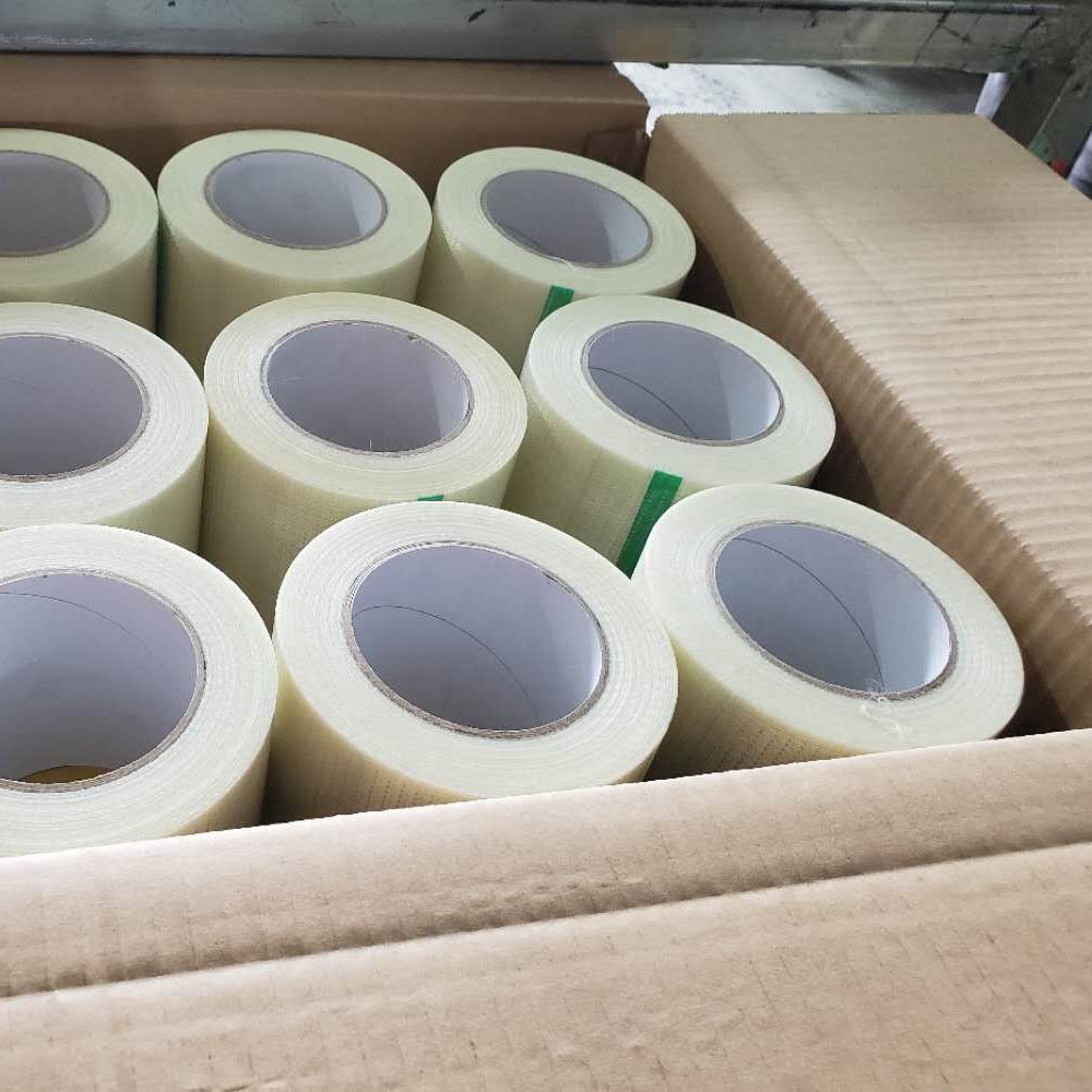 heavy duty hot melt fiber glass adhesive mono filament reinforced strapping tape for packaging