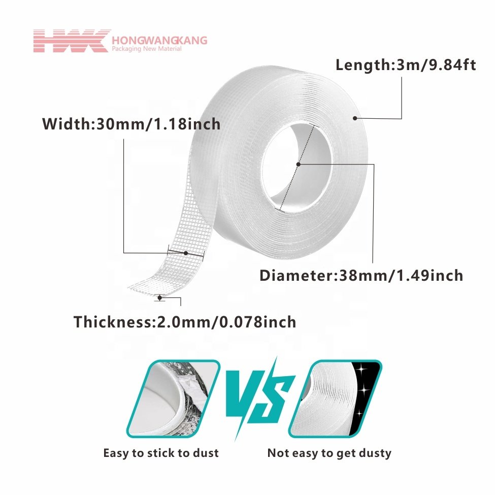 HWK Customized Upgraded 2M/3M/5M Floor 2 Inch Heavy Duty Self Adhesive Removable Rug Binding Grid Nano Double Sided Tape