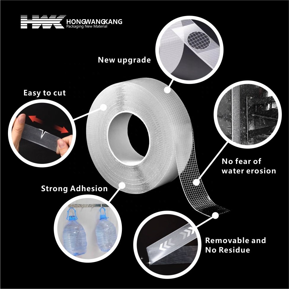 HWK Customized Upgraded 2M/3M/5M Floor 2 Inch Heavy Duty Self Adhesive Removable Rug Binding Grid Nano Double Sided Tape
