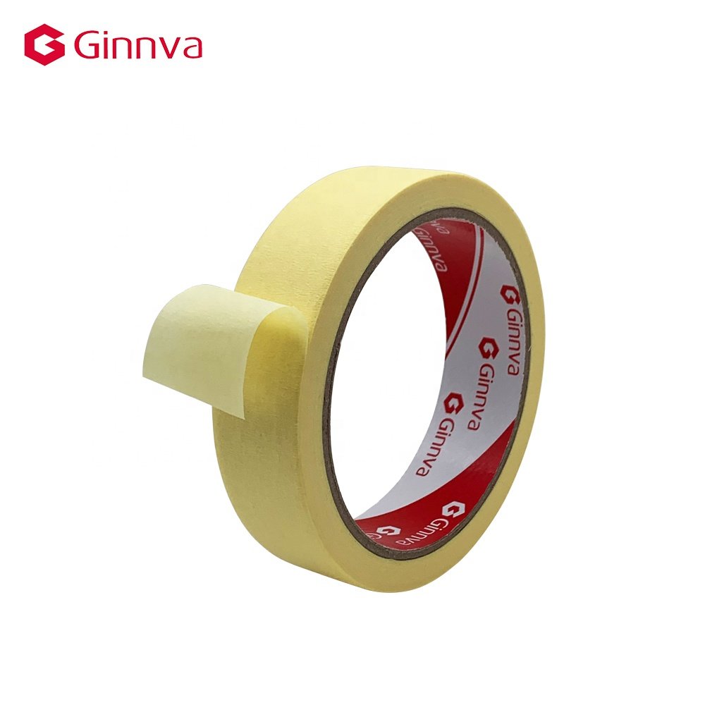 Ginnva Crepe Paper Masking Tape 24mm Width 20m Length Heat-Resistant Pressure Sensitive Adhesive for Car Painting