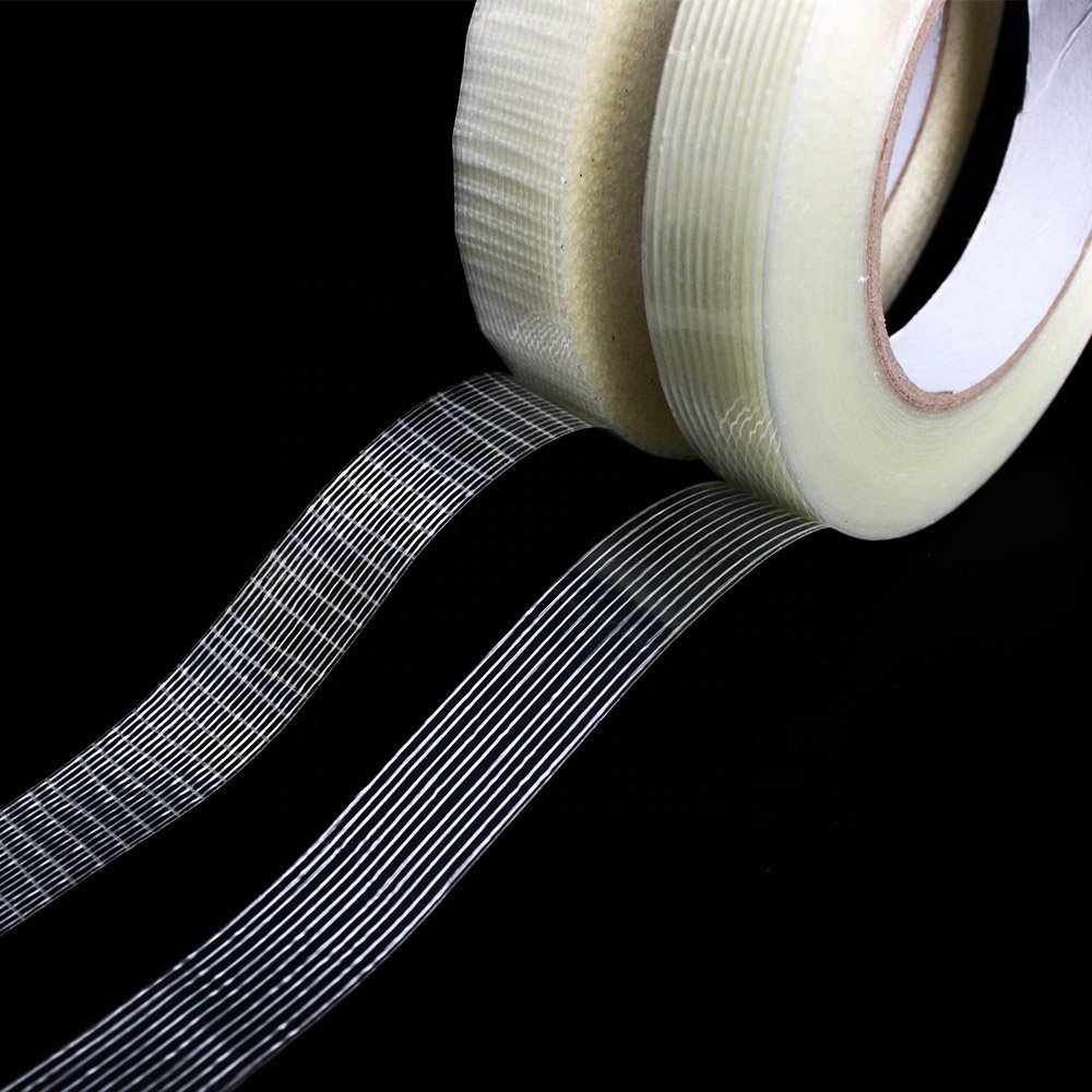 1- Recyclable Heavy Duty Straight and Cross Mesh Fiber Fiberglass Reinforced Filament Strapping Packing Self Adhesive Tape