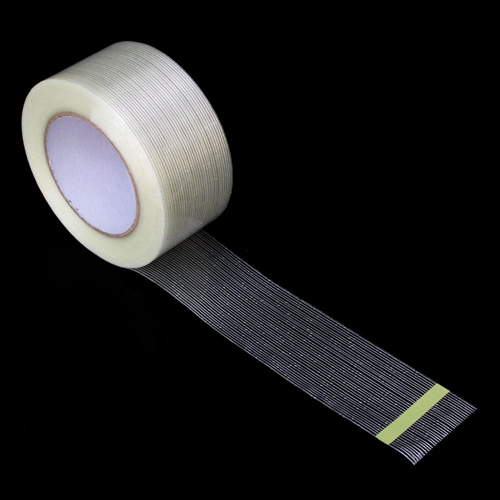 1- Recyclable Heavy Duty Straight and Cross Mesh Fiber Fiberglass Reinforced Filament Strapping Packing Self Adhesive Tape