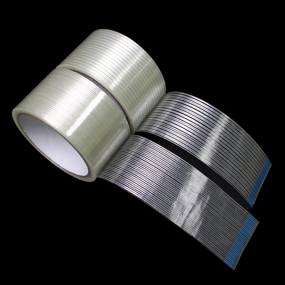 1- Recyclable Heavy Duty Straight and Cross Mesh Fiber Fiberglass Reinforced Filament Strapping Packing Self Adhesive Tape