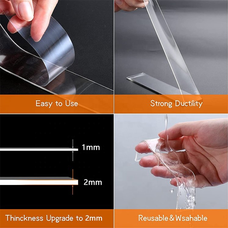 Nano Clear Multipurpose Mounting Tape,Tough Removable Reusable Transparent Stick Adhesive Tape for Wall Home Decor Office Decor