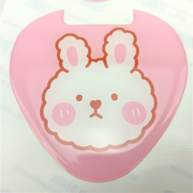 Custom OEM 3D Gel Pink Bunny Dome Stickers Kawaii Rabbit Soft Plastic Decorative with 3M Adhesive Epoxy Resin Packaging Labels