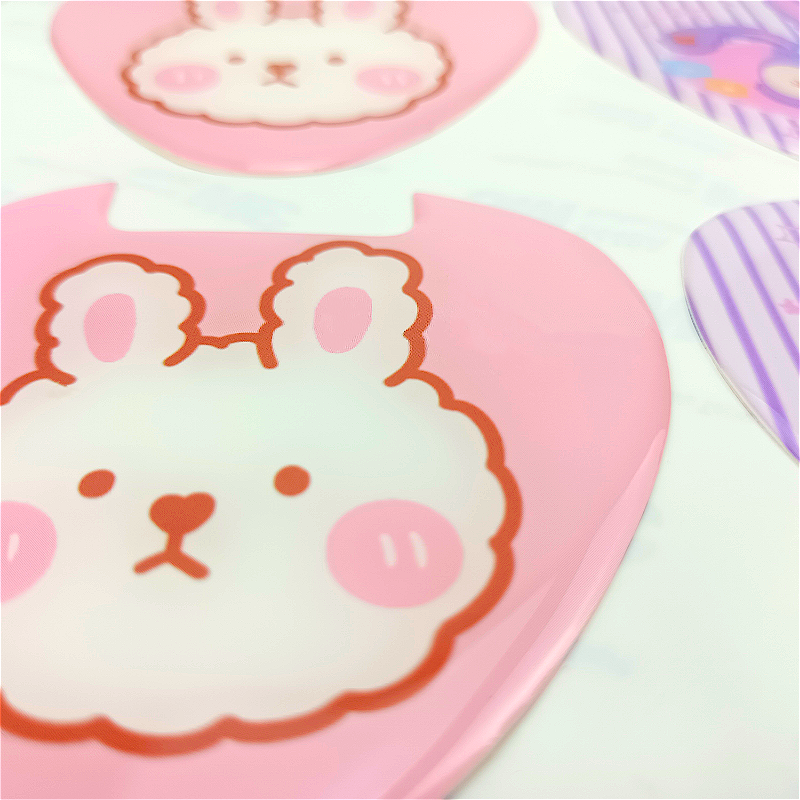 Custom OEM 3D Gel Pink Bunny Dome Stickers Kawaii Rabbit Soft Plastic Decorative with 3M Adhesive Epoxy Resin Packaging Labels