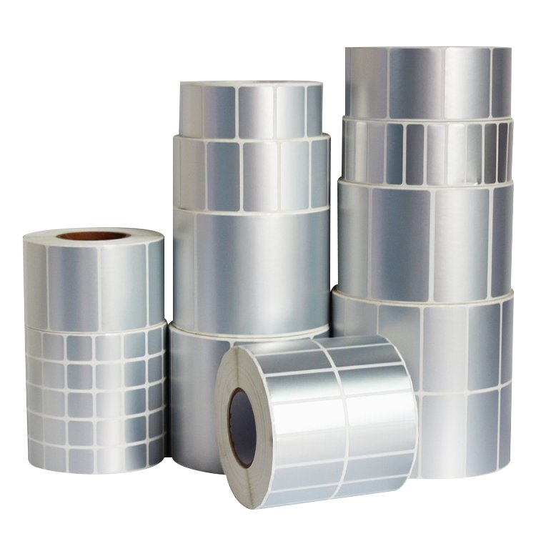 Waterproof matte silver blank PET/PVC adhesive barcode stickers printing labels, thermal transfer polyester glossy label