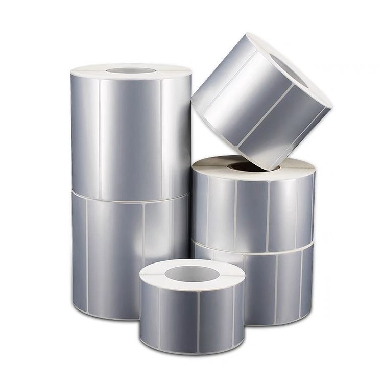 Waterproof matte silver blank PET/PVC adhesive barcode stickers printing labels, thermal transfer polyester glossy label