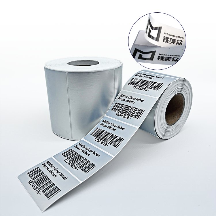 Waterproof matte silver blank PET/PVC adhesive barcode stickers printing labels, thermal transfer polyester glossy label