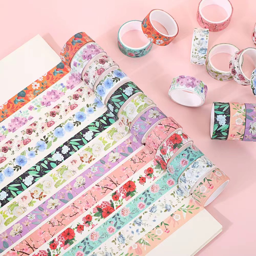 Cute Decorative Watercolor Washi Tapes Adhesive Rubber Masking Paper Tape for Journaling Stationery Packing