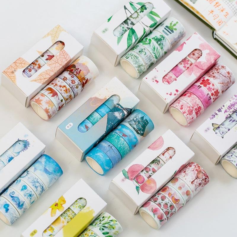 CMYK Wholesale Mini Oem Custom Printed Decorative Adhesive Green Washi Paper Splicing Tape