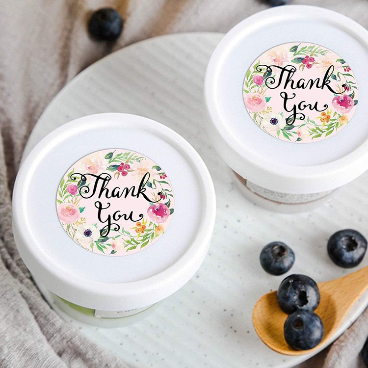 Custom Die Cut round Logo Cake Box with Hot Stamping Kraft Paper Gift Packaging Seals PVC Plastic Adhesive Sticker 'Thank You'