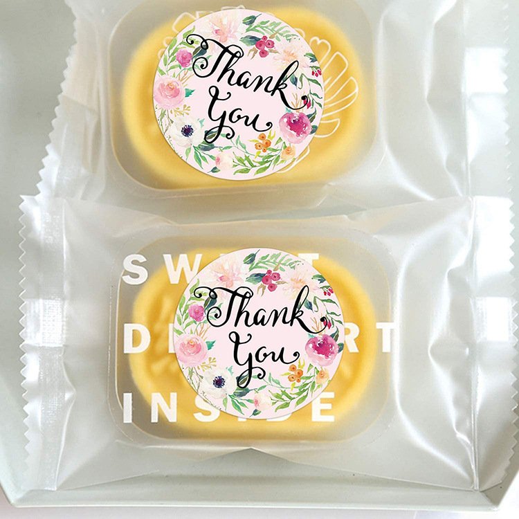 Custom Die Cut round Logo Cake Box with Hot Stamping Kraft Paper Gift Packaging Seals PVC Plastic Adhesive Sticker 'Thank You'