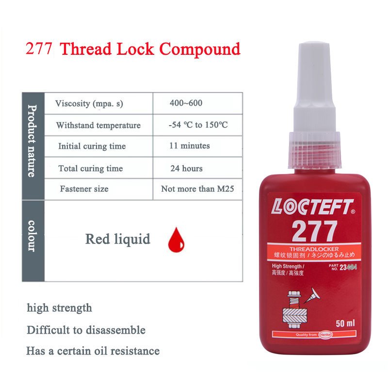 High Strength 277 Adhesive Red Liquid Glue Metal Sealant Compatible Stainless Steel Aluminum Alloy Car Metal Lathe Heat Cold