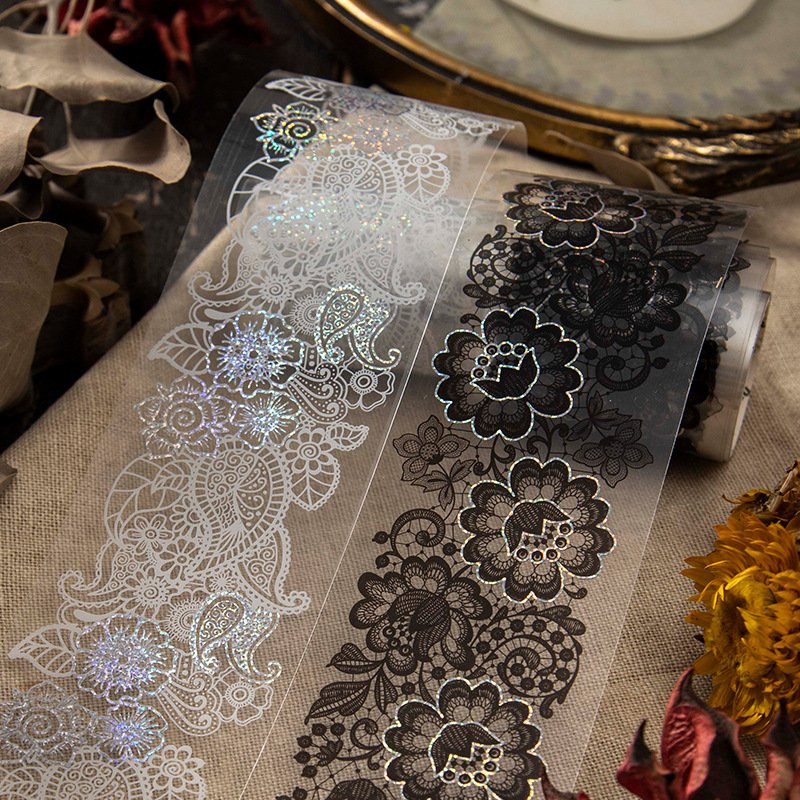 2m Length/Roll Pet Adhesive Tape Lace Series Hot Silver Retro Hand Account Material Decoration 6 Models
