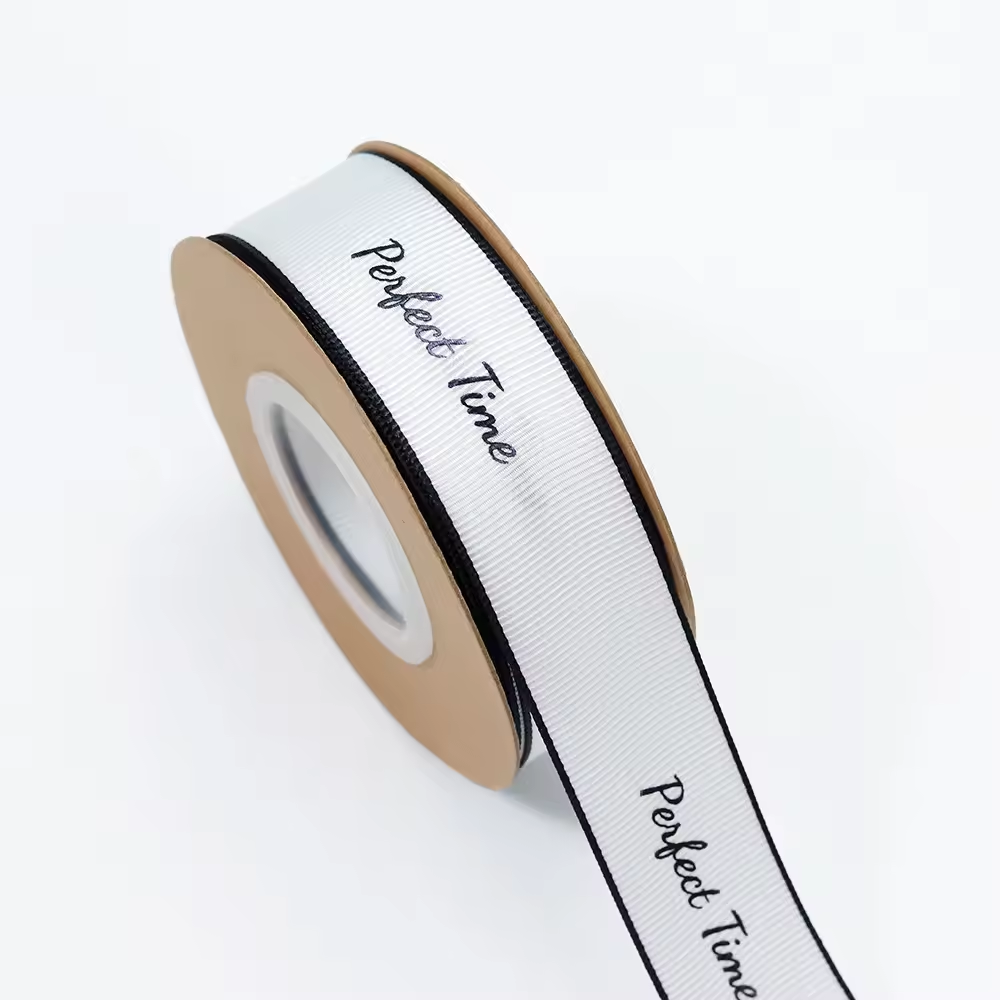 Free Design Suppliers Wholesale Customized White Printed Logo Elastic Loop Pre-made Self Adhesive Grosgrain Ribbon Gift Bows