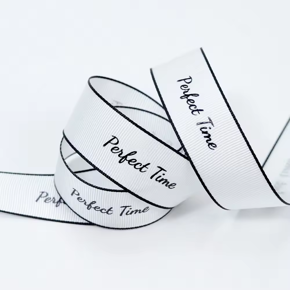 Free Design Suppliers Wholesale Customized White Printed Logo Elastic Loop Pre-made Self Adhesive Grosgrain Ribbon Gift Bows
