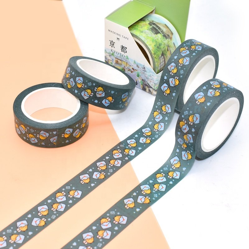 Wholesale Custom Printed 15mm Wide Waterproof Crepe Paper Washi Masking Tape 5m Length Rubber Adhesive for Packaging in Cartons