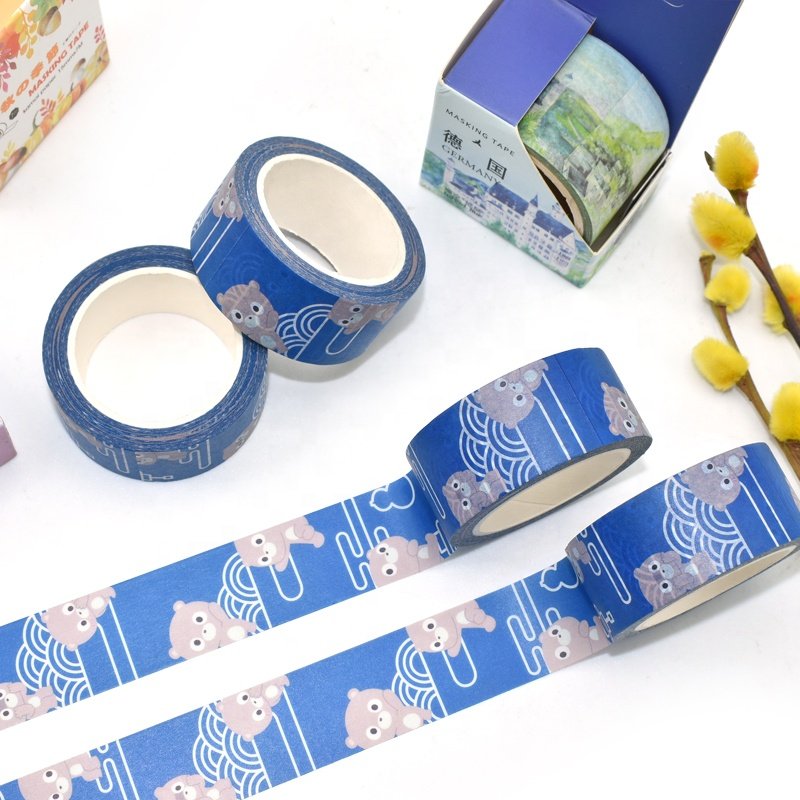 Wholesale Custom Printed 15mm Wide Waterproof Crepe Paper Washi Masking Tape 5m Length Rubber Adhesive for Packaging in Cartons